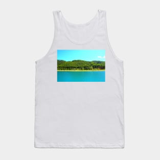 Scenery at Gerosa Lake with light blue waters rippling in front of the green shore Tank Top